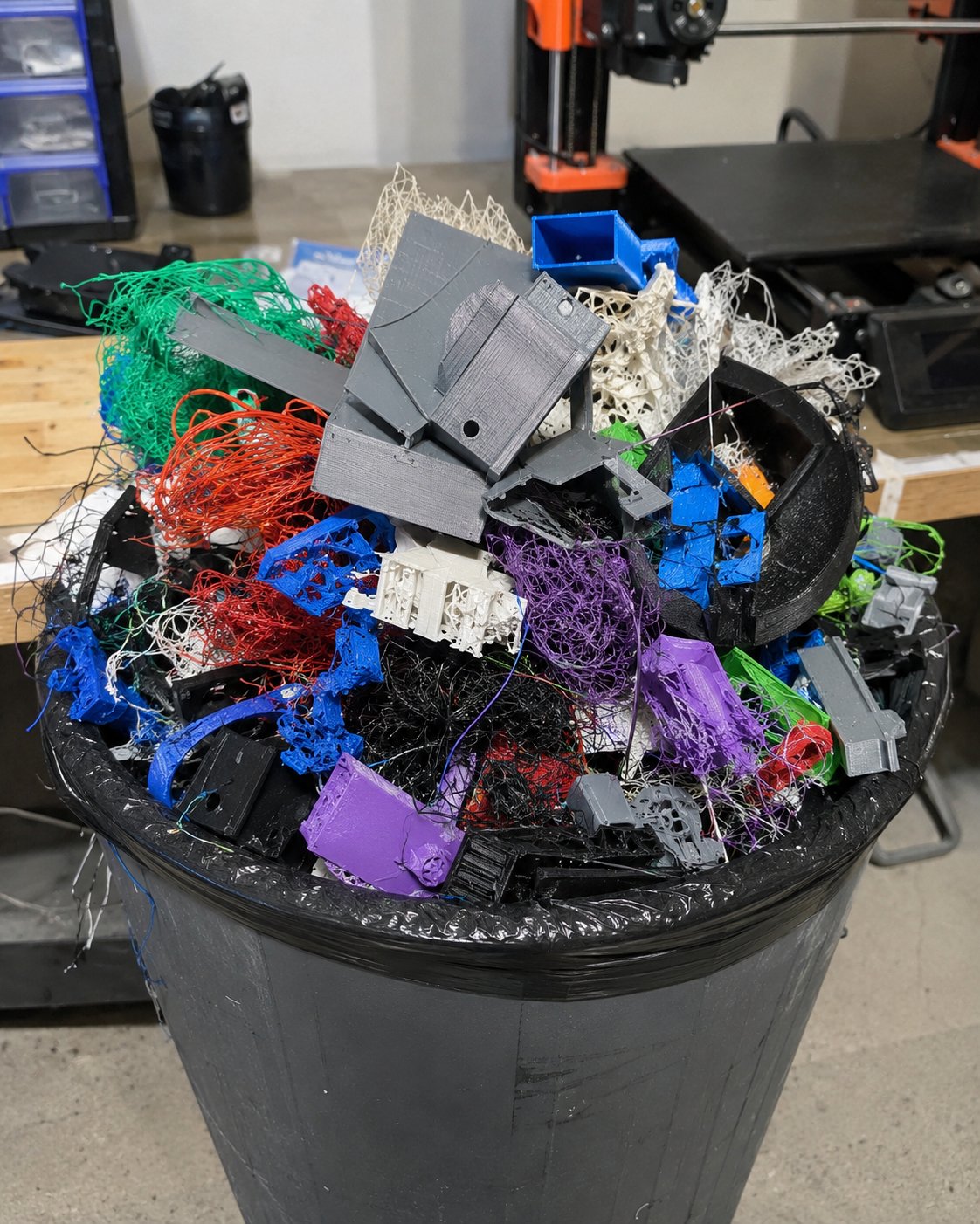 Failed 3D prints trash can